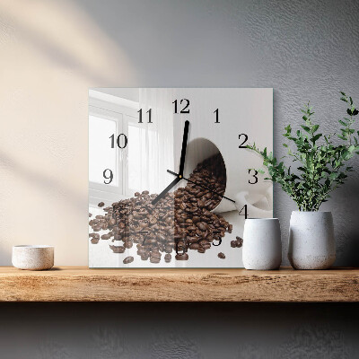 Vierkante glazen wandklok Kopje koffie