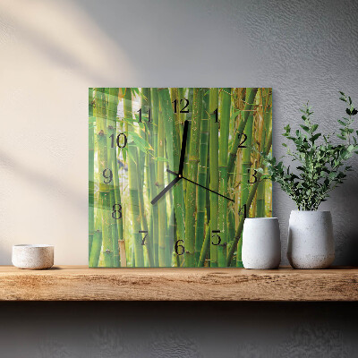 Vierkante glazen wandklok Bamboeplant