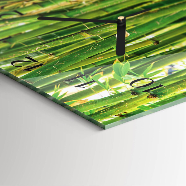 Vierkante glazen wandklok Bamboeplant