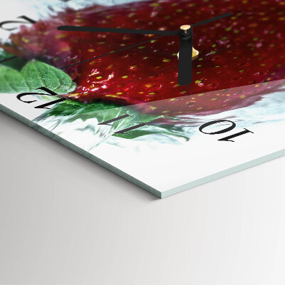 Vierkante glazen wandklok Aardbei