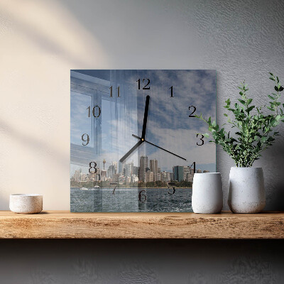 Vierkante glazen wandklok Stad
