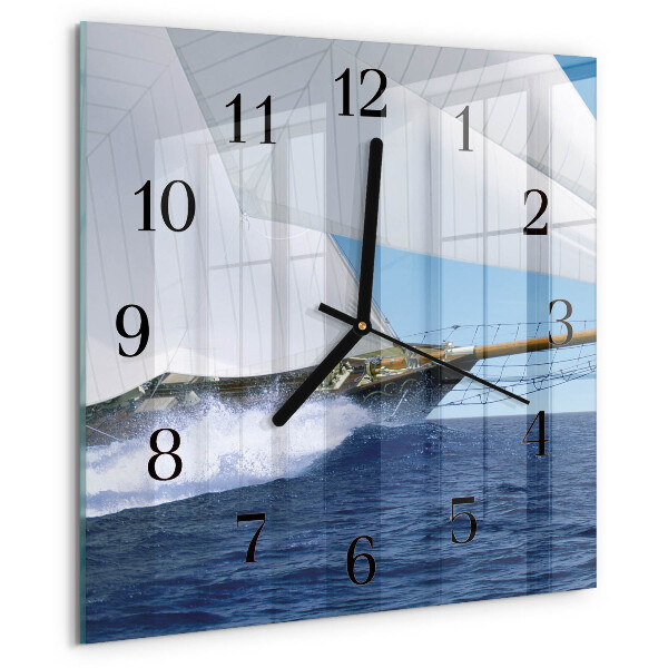 Vierkante glazen wandklok Zeilboot