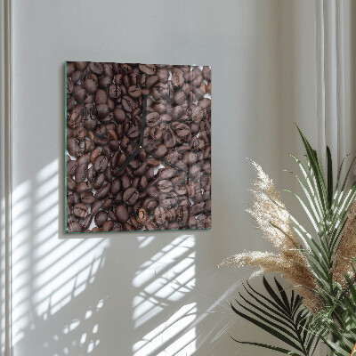 Vierkante glazen wandklok Koffiebonen