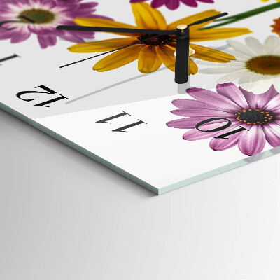 Vierkante glazen wandklok Bloemen