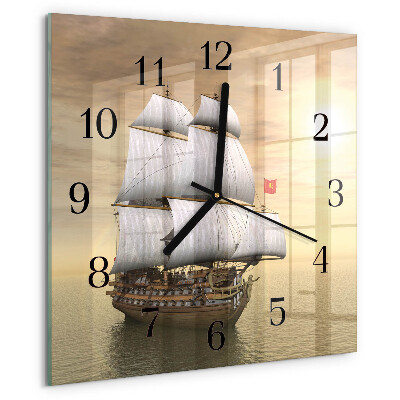 Vierkante glazen wandklok Schip