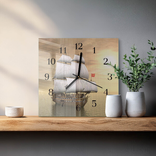 Vierkante glazen wandklok Schip