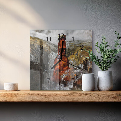 Vierkante glazen wandklok Bier