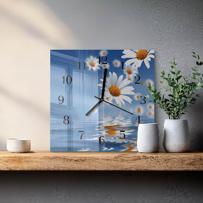 Vierkante glazen wandklok Bloem