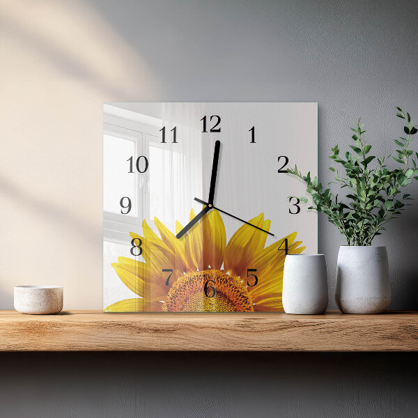 Vierkante glazen wandklok Bloem