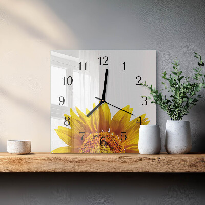 Vierkante glazen wandklok Bloem
