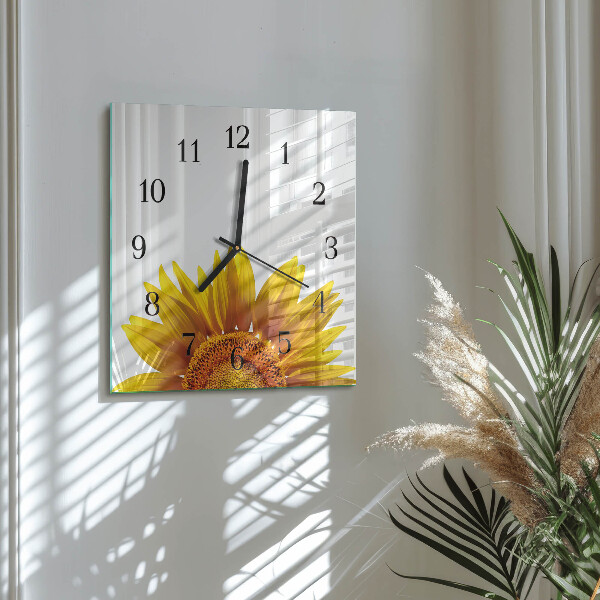 Vierkante glazen wandklok Bloem