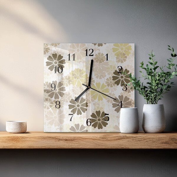 Vierkante glazen wandklok Bloemkunst