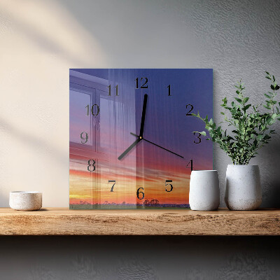 Vierkante glazen wandklok Veld