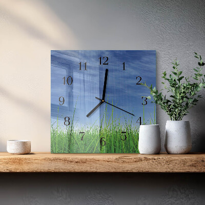 Vierkante glazen wandklok Gras