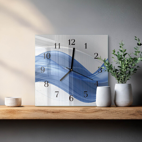 Vierkante glazen wandklok Abstracte lijnen