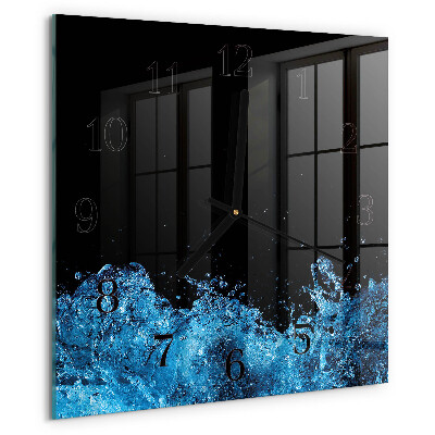 Vierkante glazen wandklok Water