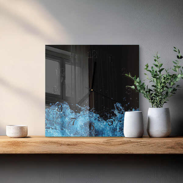 Vierkante glazen wandklok Water
