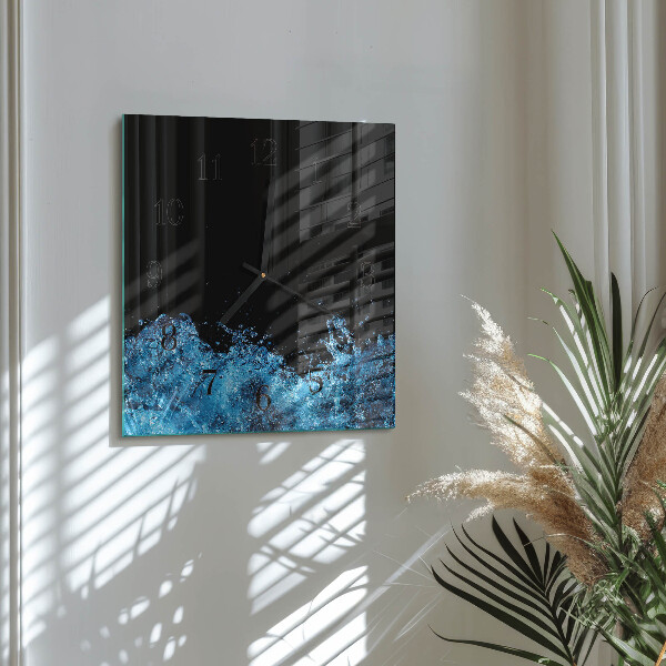 Vierkante glazen wandklok Water
