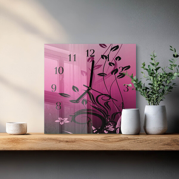 Vierkante glazen wandklok Bloemkunst