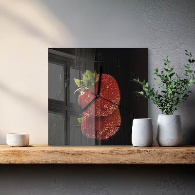 Vierkante glazen wandklok Aardbei