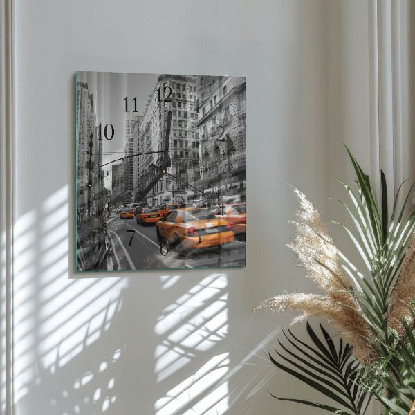 Vierkante glazen wandklok New Yorkse taxi