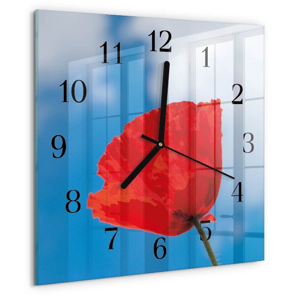 Vierkante glazen wandklok Papaver