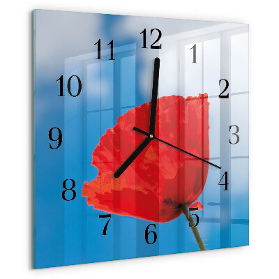Vierkante glazen wandklok Papaver