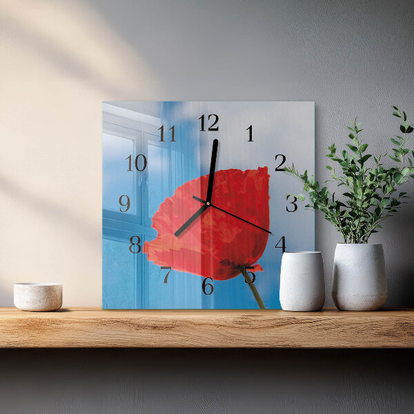 Vierkante glazen wandklok Papaver