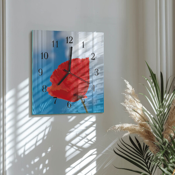 Vierkante glazen wandklok Papaver
