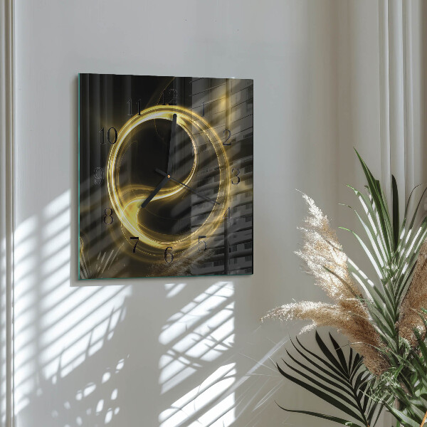 Vierkante glazen wandklok Abstractiecirkel