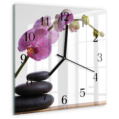 Vierkante glazen wandklok Orchidee
