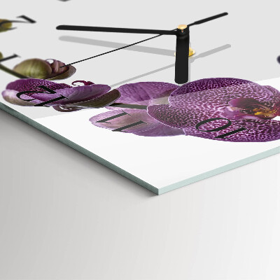 Vierkante glazen wandklok Orchidee