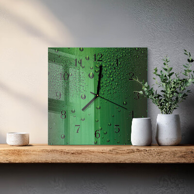 Vierkante glazen wandklok Waterdruppels
