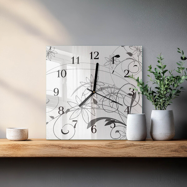 Vierkante glazen wandklok Bloemkunst
