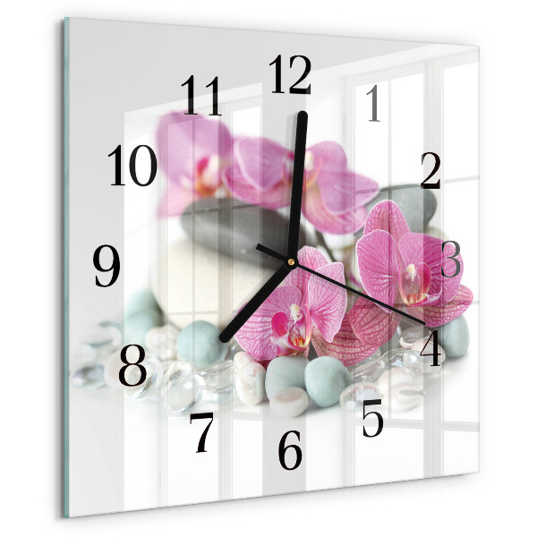 Vierkante glazen wandklok Orchideeën