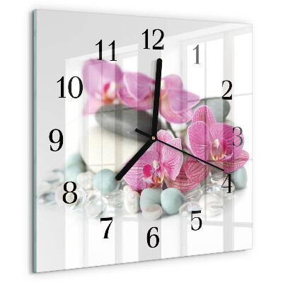 Vierkante glazen wandklok Orchideeën