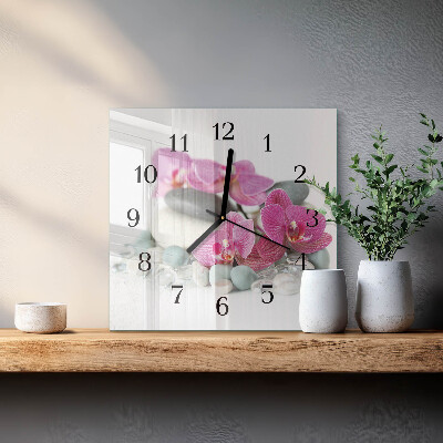 Vierkante glazen wandklok Orchideeën