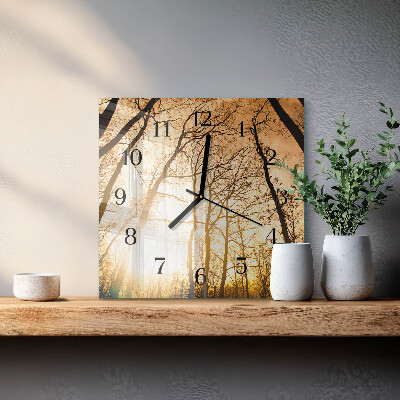 Vierkante glazen wandklok Bomen