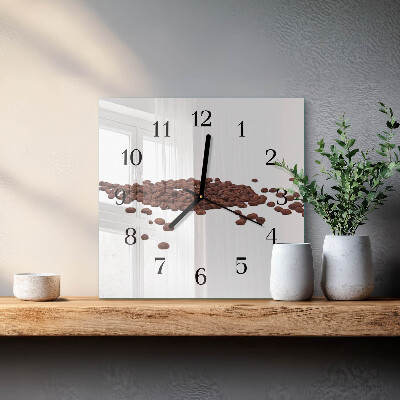 Vierkante glazen wandklok Koffiebonen