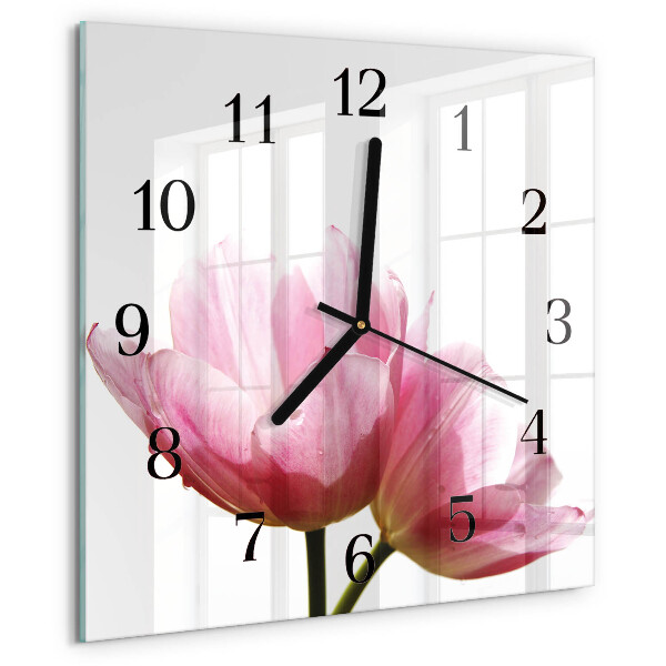 Vierkante glazen wandklok Tulpen