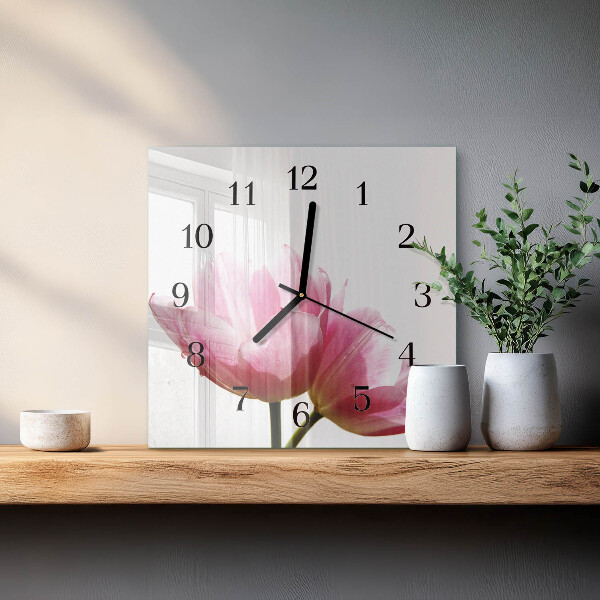 Vierkante glazen wandklok Tulpen