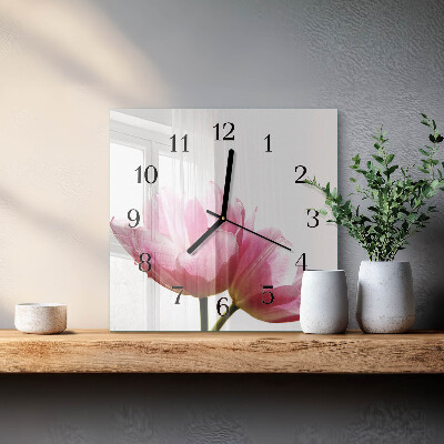 Vierkante glazen wandklok Tulpen