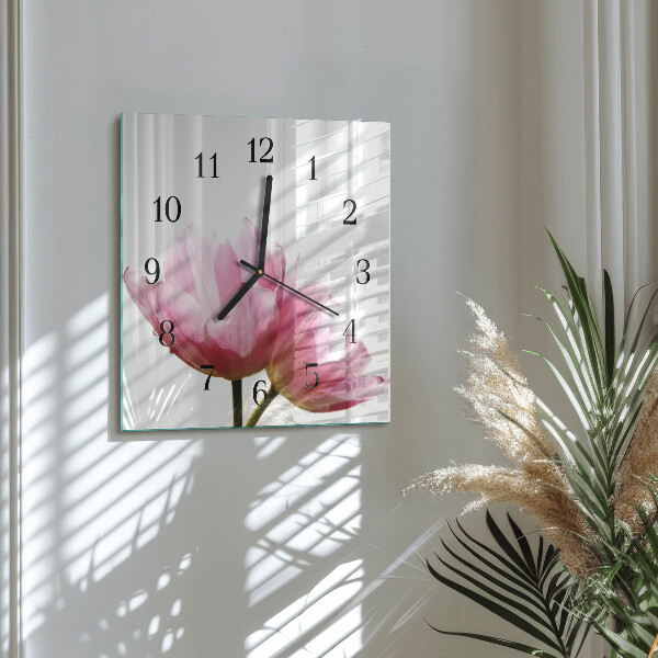 Vierkante glazen wandklok Tulpen