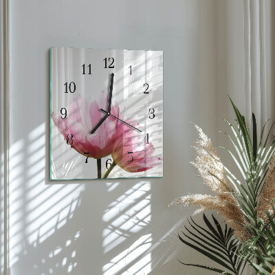 Vierkante glazen wandklok Tulpen