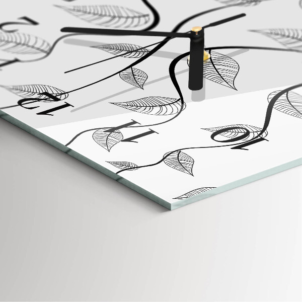 Vierkante glazen wandklok De kunst van de bladeren