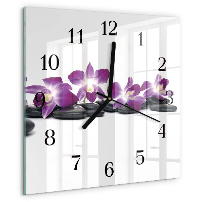 Vierkante glazen wandklok Orchidee
