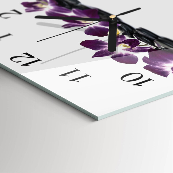 Vierkante glazen wandklok Orchidee