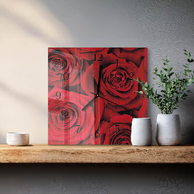 Vierkante glazen wandklok Rozen