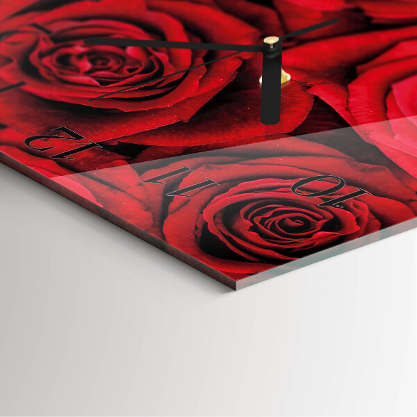 Vierkante glazen wandklok Rozen