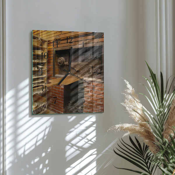 Vierkante glazen wandklok Broodoven